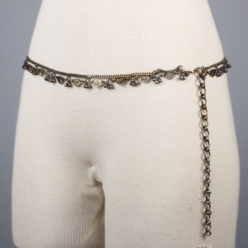 Vintage Boho Antique Brass Fan Charm Belly Chain Belt Adjustable Festival Coins